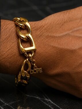 DOPE Gold Chain-Link Bracelet with Bold Logo